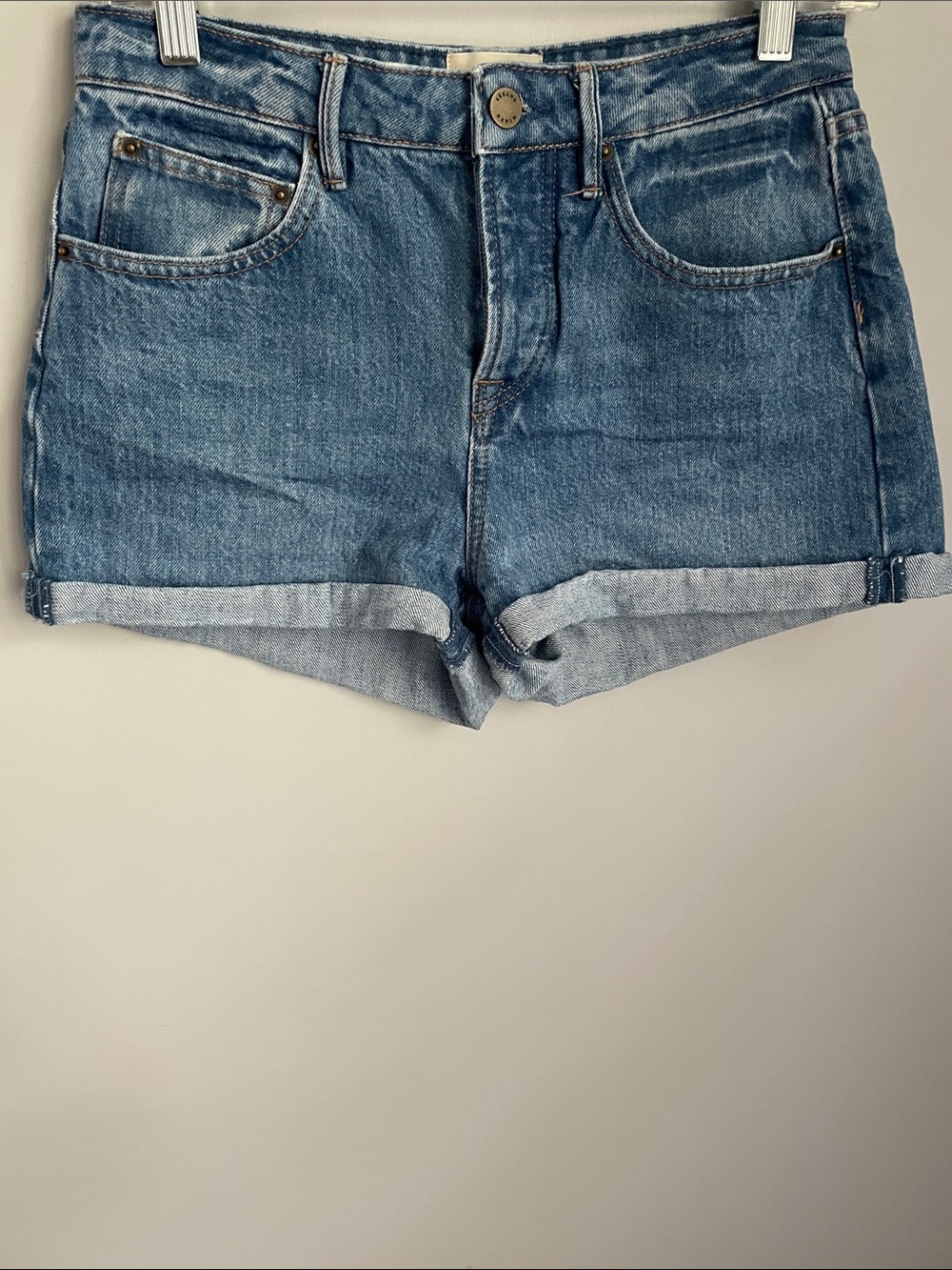 Sezane Denim Button-Fly Women's Blue Jean Button Fly Cuffed Shorts Size 2
